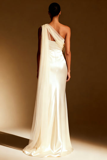 White One Shoulder Satin Mermaid Long Evening Dress